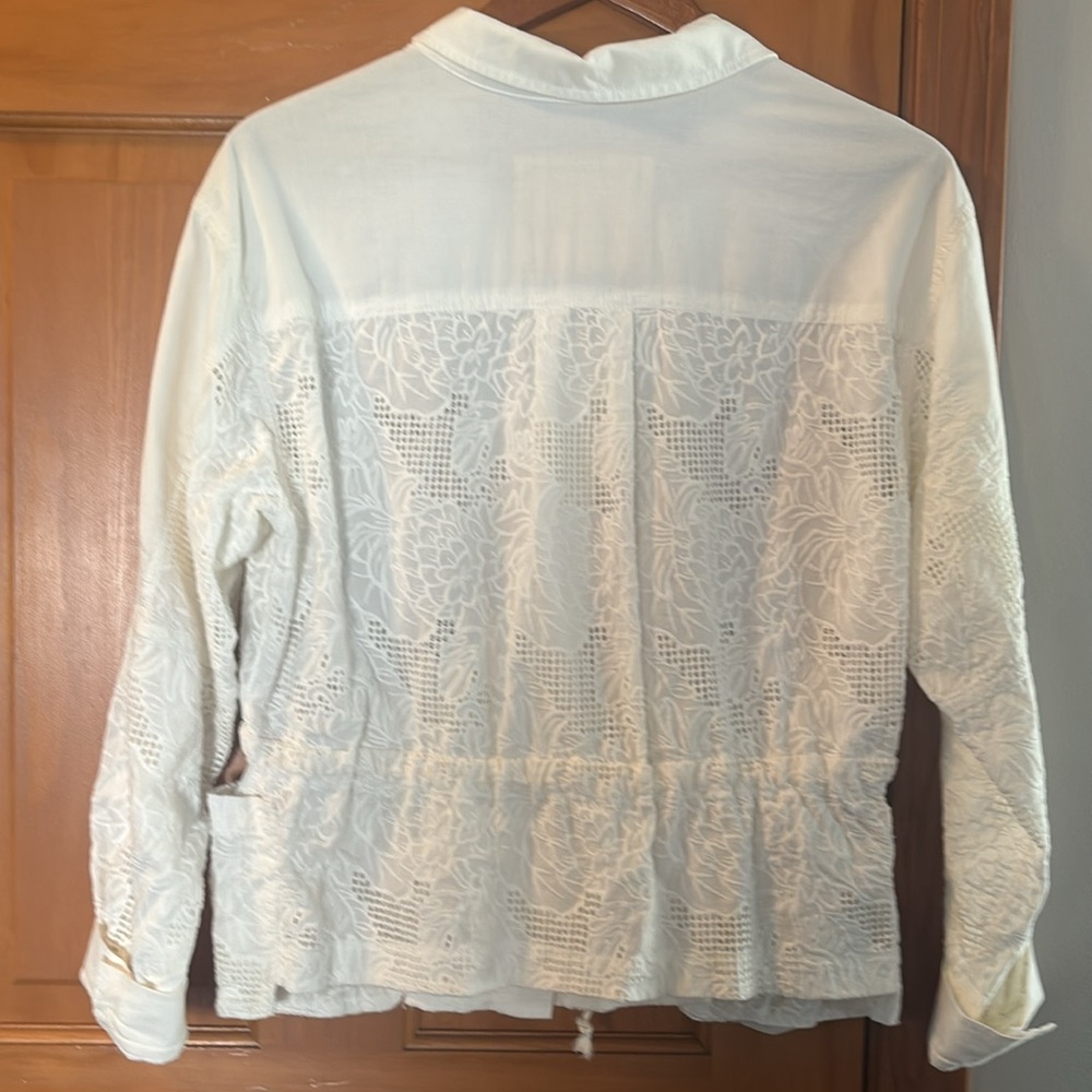 Anthropologie Jacket Womens Small White Cotton Anorak Floral Eyelet Drawstring - Picture 4 of 6